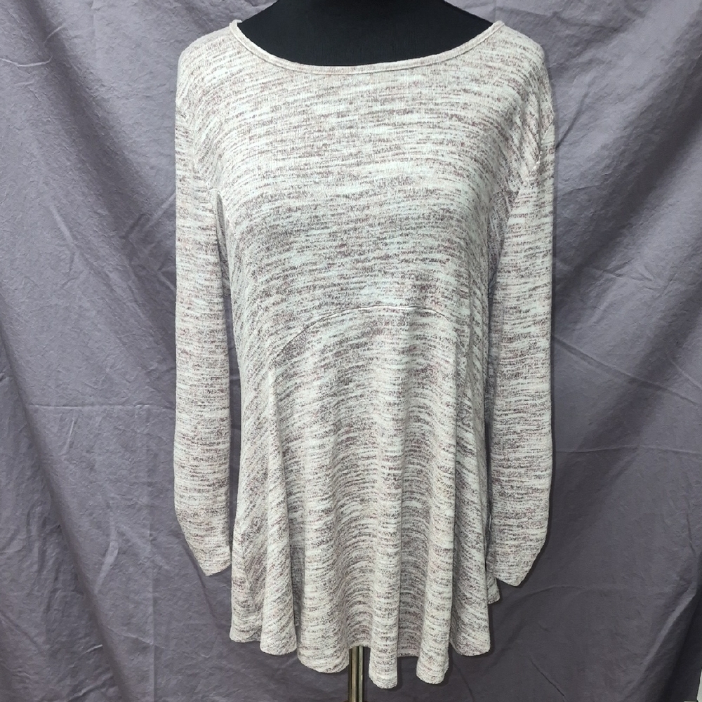 Bobeau Cream and Gray Long Sleeve Top